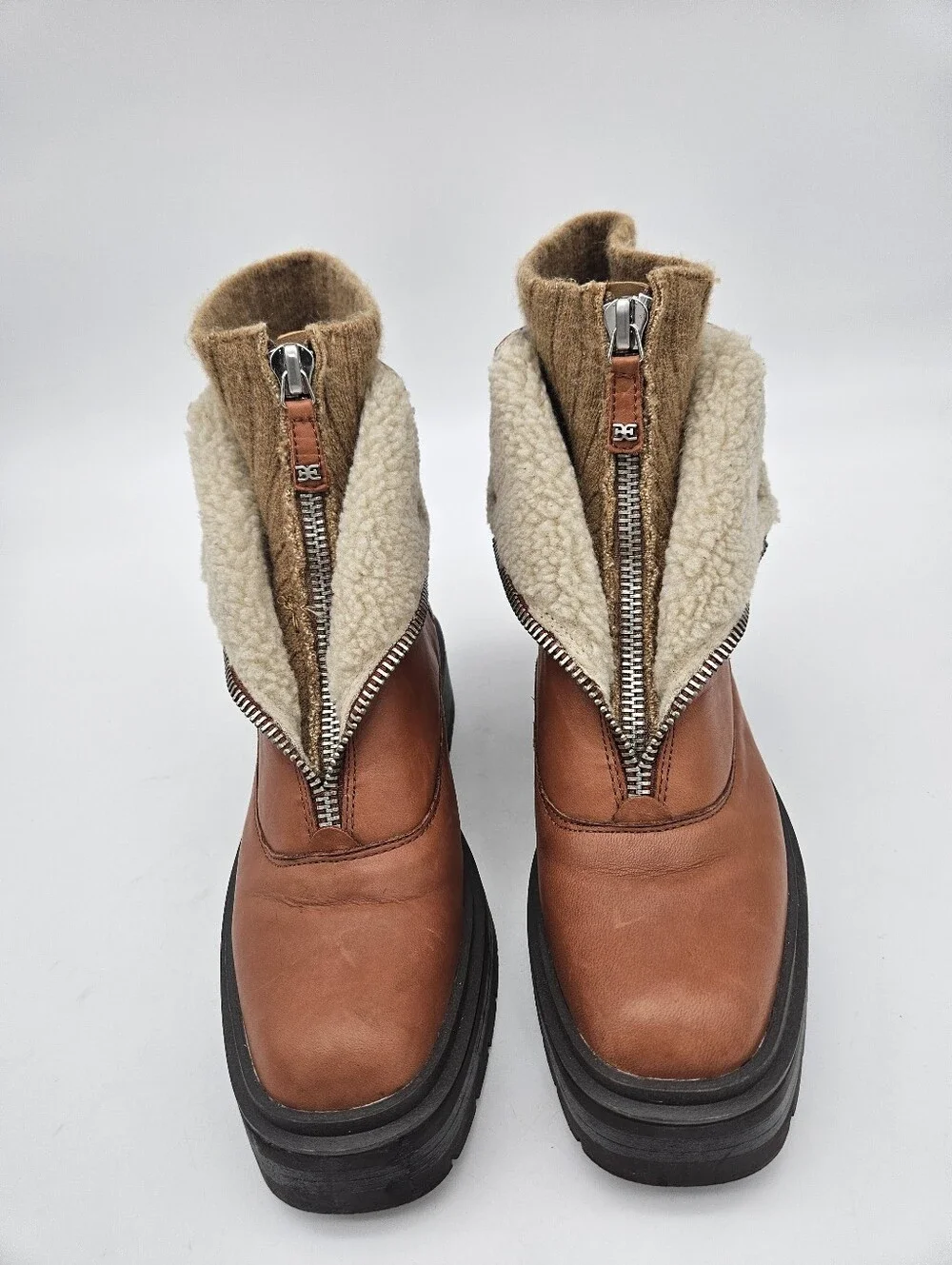 The Sam Edelman Jacquie 2 Sherpa Genuine Leather Ankle Boots in women's size 9M